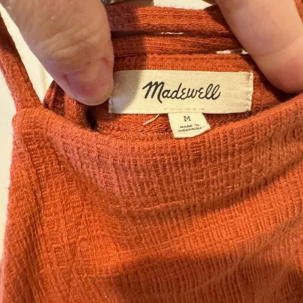 MADEWELL BURNT ORANGE CROSSHATCH TEXTURE KNEE-LENGTH APRON DRESS - Picture 6 of 9